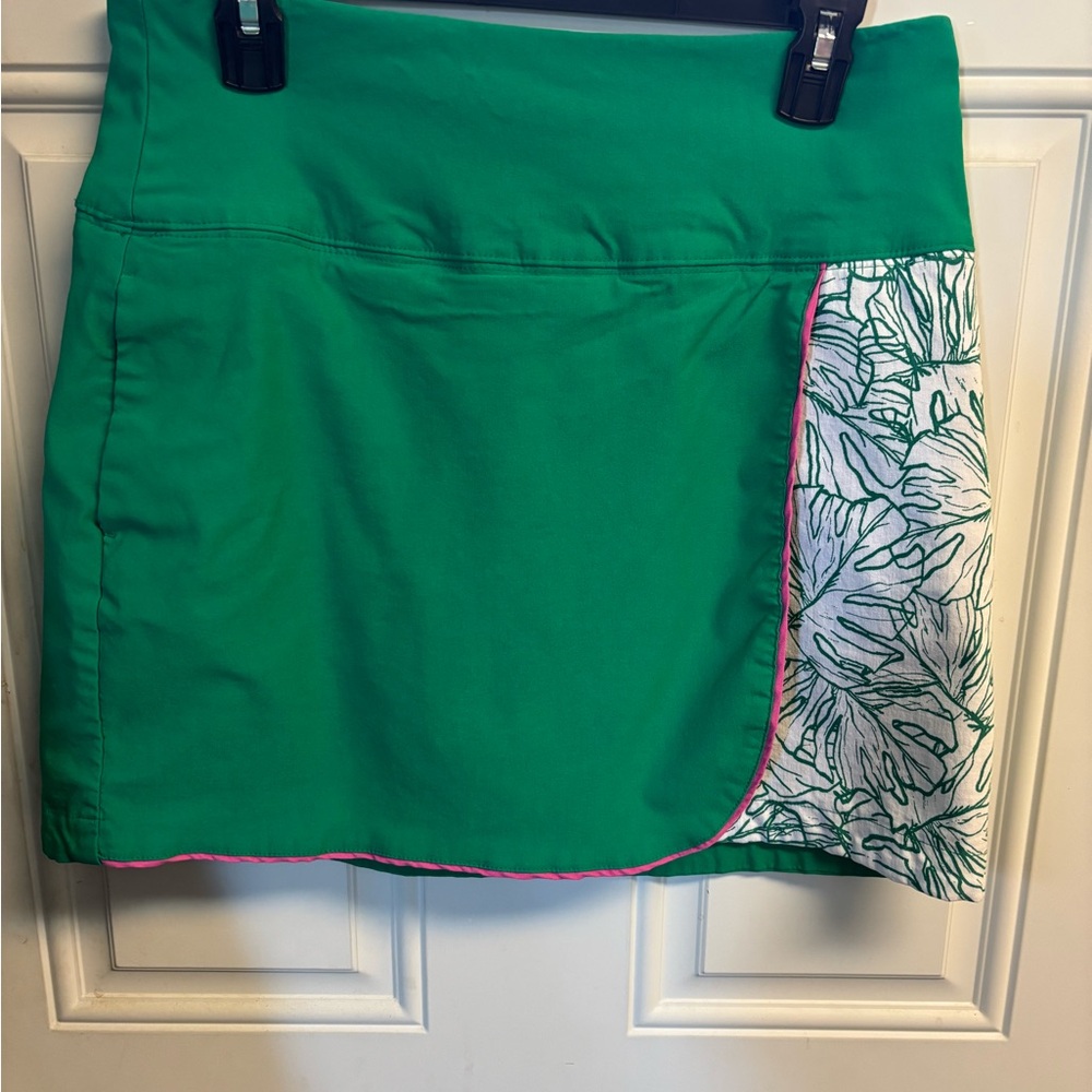 Lady Hagen Green Mini Skirt with White and Pink Accents